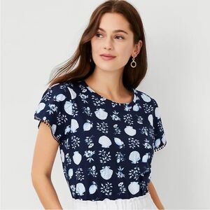 Ann Taylor Petal Sleeve Pom-Pom Seashell Tee